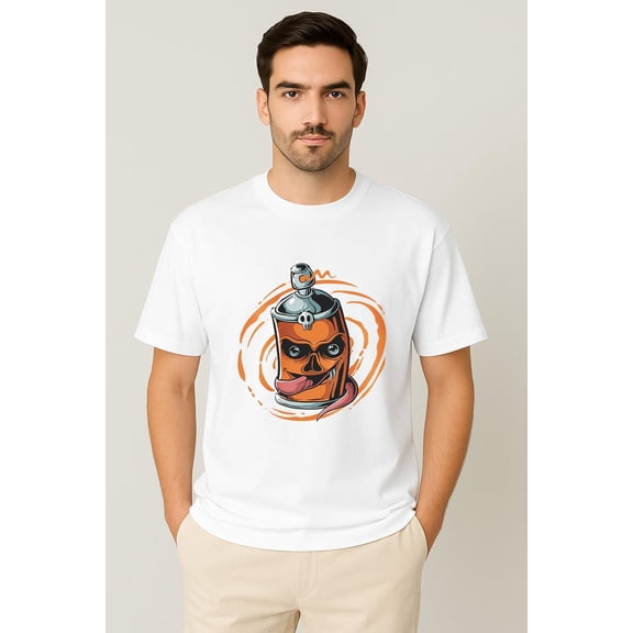 Fukika Spray Can Skull T-Shirt – Graffiti Street Art Graphic Tee – Men’s White Urban Style Shirt – Hip Hop & Skatewear Clothing - Graphic T-Shirt