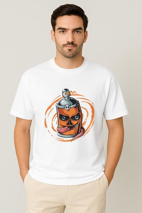 Spray Can Skull T-Shirt – Graffiti Street Art Graphic Tee – Men’s White Urban Style Shirt – Hip Hop & Skatewear Clothing - Graphic T-Shirt