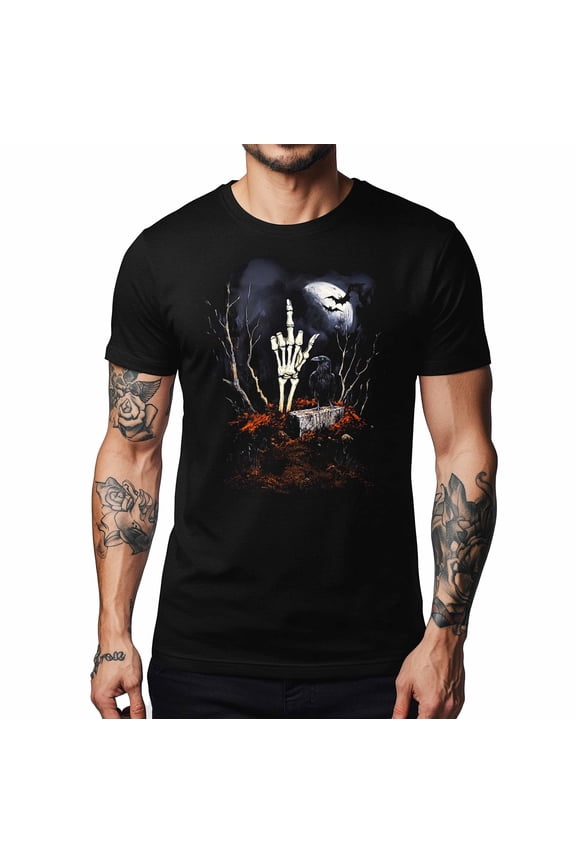 T-Shirt – Gothic Raven Shirt, Skeleton Hand Tee, Dark Aesthetic Clothing, Alternative Streetwear