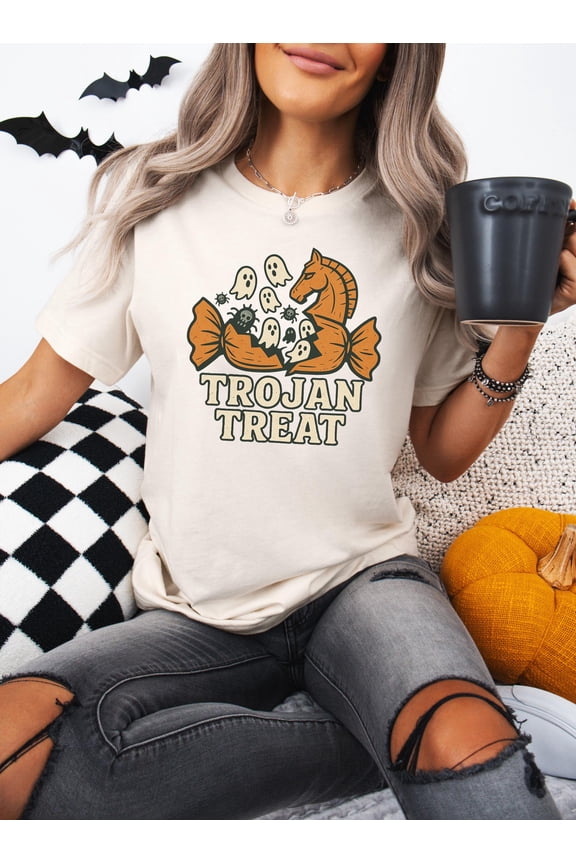 Trojan Treat Halloween T-Shirt | Funny Cybersecurity Tee | Nerdy Halloween Shirt | Halloween Virus Tech Shirt | Spooky Candy Tee
