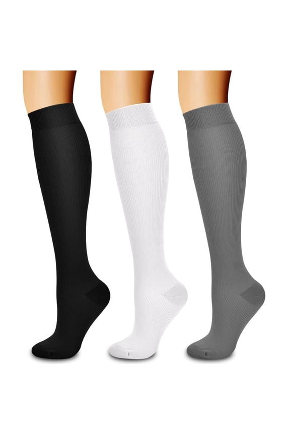 Fuklindy 3 Pairs Medical Sport Compression Socks - 15-20mmhg Graduated Knee-High Support for Men & Women, Ideal for Soccer, Running, and Nurses
