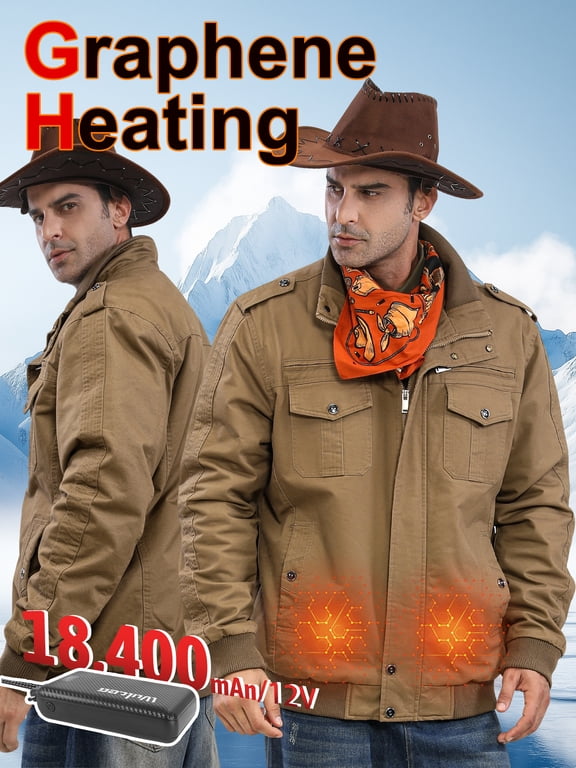 Graphene Heated Jacket for Men Heat Up to 20HRS 2V Fast Charge 18400mAh Large Capacity Winter Outdoor Lightweight Heating Jackets Battery Powered Heating Jacket for Hiking Skiing Camping