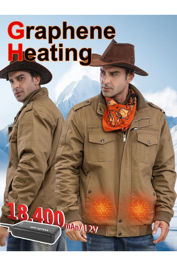 Graphene Heated Jacket for Men Heat Up to 20HRS 2V Fast Charge 18400mAh Large Capacity Winter Outdoor Lightweight Heating Jackets Battery Powered Heating Jacket for Hiking Skiing Camping