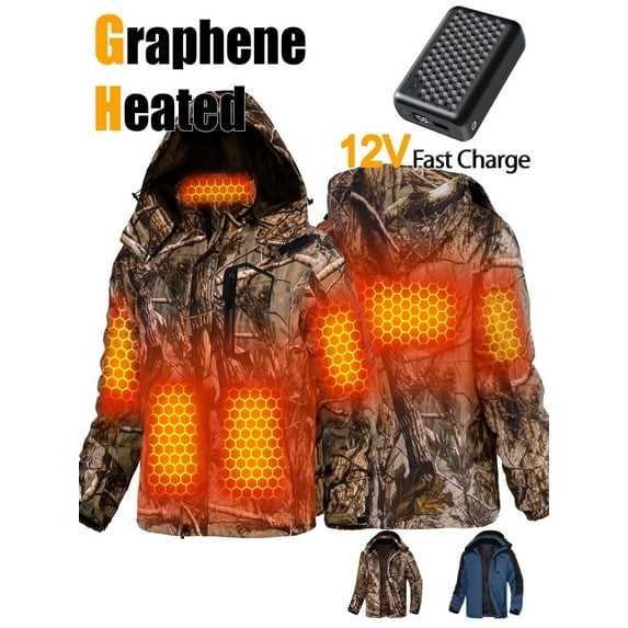 Fuklindy Graphene Heated Jacket for Men 12V Fast Charge 18400mAh Large Capacity Winter Outdoor Lightweight Heating Jackets