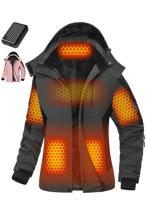 Graphene Heated Jacket for Women with Battery, 12V Fast Charge 18400mAh Large Capacity Winter Outdoor Lightweight Heating Jackets Black