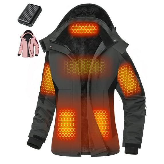 Fuklindy Graphene Heated Jacket for Women with Battery, 12V Fast Charge 18400mAh Large Capacity Winter Outdoor Lightweight Heating Jackets Black