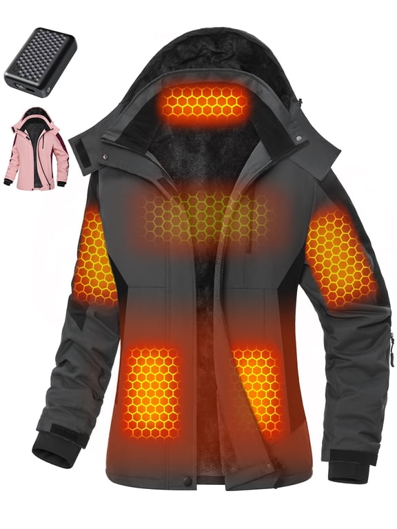 Graphene Heated Jacket for Women with Battery, 12V Fast Charge 18400mAh Large Capacity Winter Outdoor Lightweight Heating Jackets Black