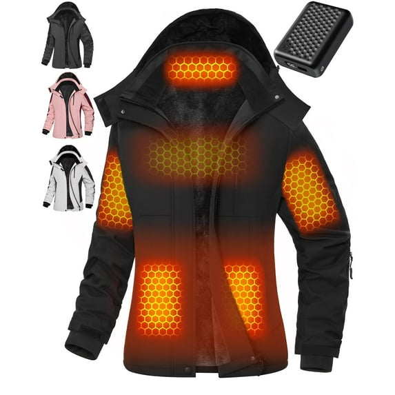 Fuklindy Graphene Heated Jacket for Women with Battery, 12V Fast Charge 18400mAh Large Capacity Winter Outdoor Lightweight Heating Jackets Black