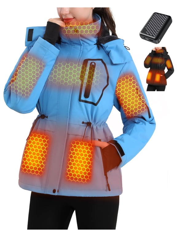 Graphene Heated Jacket for Women with Battery, 12V Fast Charge 18400mAh Large Capacity Winter Outdoor Lightweight Heating Jackets Blue