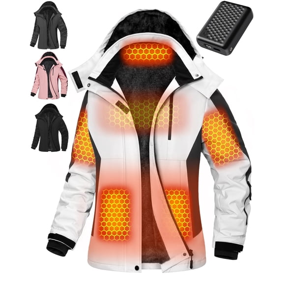 Fuklindy Graphene Heated Jacket for Women with Battery, 12V Fast Charge 18400mAh Large Capacity Winter Outdoor Lightweight Heating Jackets White