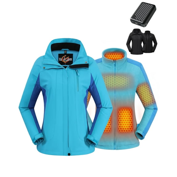 Fuklindy Graphene Heated Jacket for Women with Battery, 12V Fast Charge 18400mAh Large Capacity Winter Outdoor Lightweight Heating Jackets