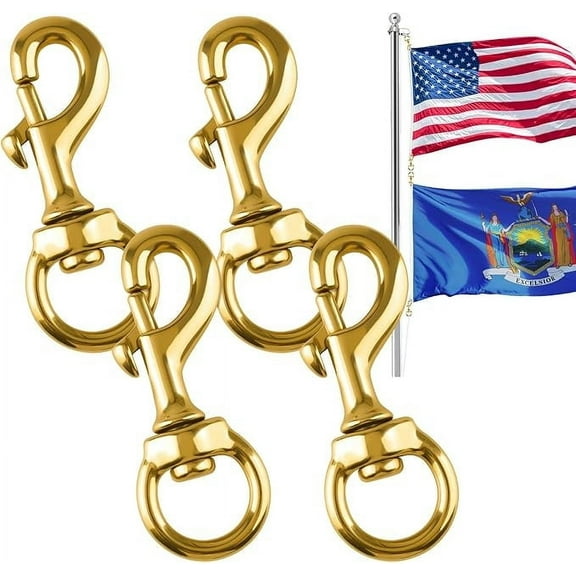 Fukushima 4PCS Heavy Duty Brass Flag Clips with Snap Swivel Clasp - Ideal for Flags, Dog Leashes, Key Chains, Leather Craft