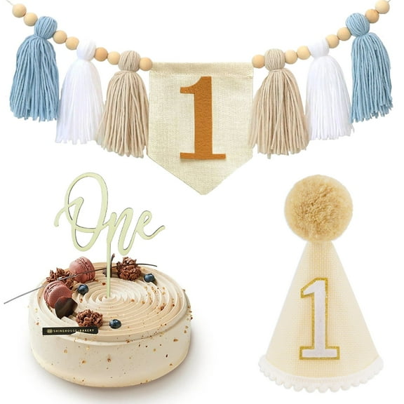 Fukushima Highchair Banner for 1st Birthday Part,Anniversary Party Decorations Set with Cone Hat and Cake Topper