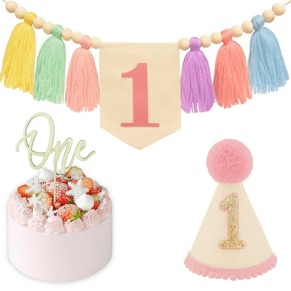 Fukushima Highchair Banner for 1st Birthday Part,Anniversary Party Decorations Set with Cone Hat and Cake Topper