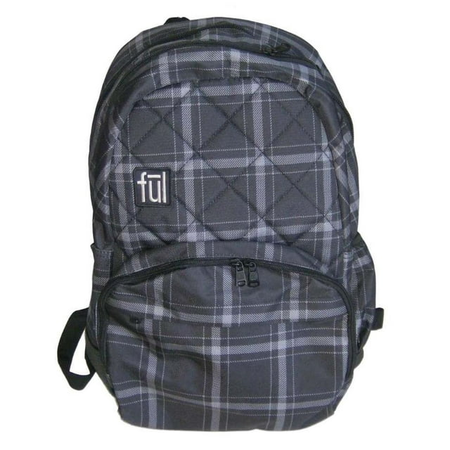 Ful Black & Gray Plaid Backpack Sport School Travel Back Pack