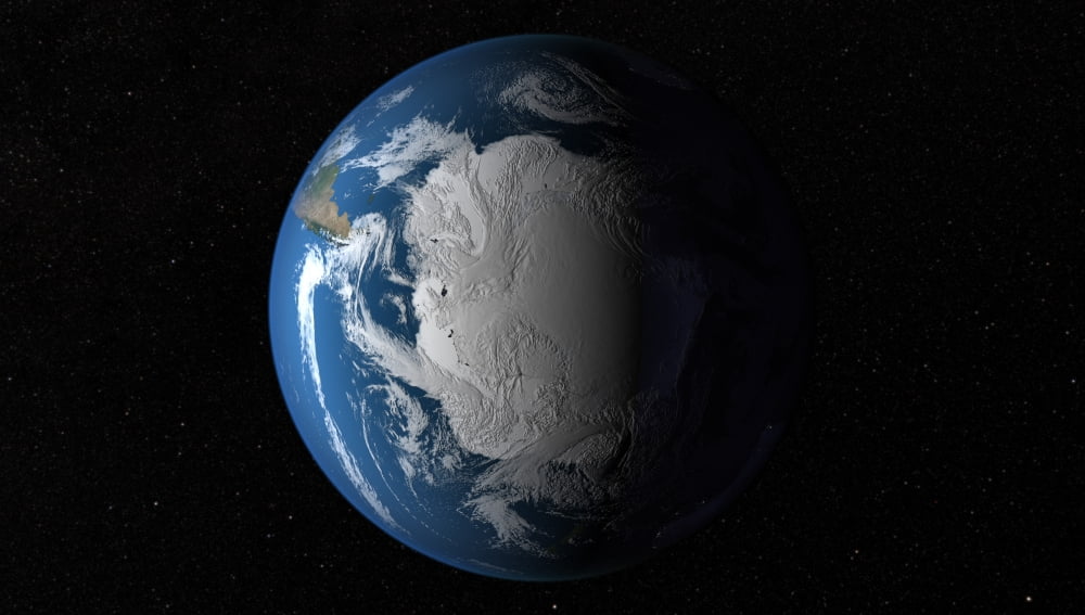 Ful Earth showing simulated clouds over Antarctica Canvas Art - Stocktrek Images (37 x 21)