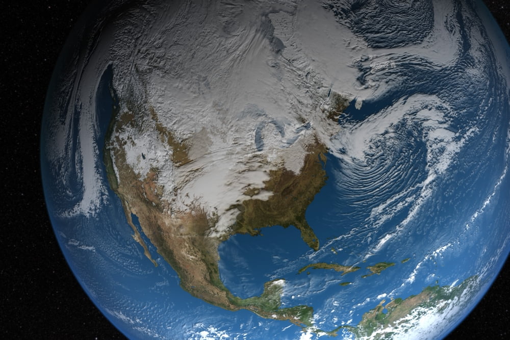 Ful Earth showing simulated clouds over North America Canvas Art - Stocktrek Images (35 x 23)