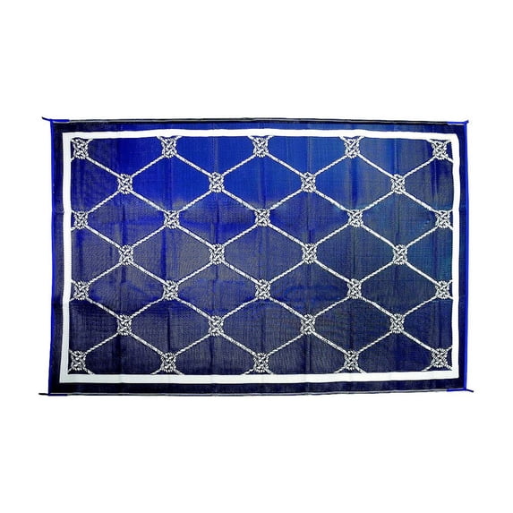 FulTyme RV 6064 Outdoor Patio Mat, Blue/White, 6' x 9'