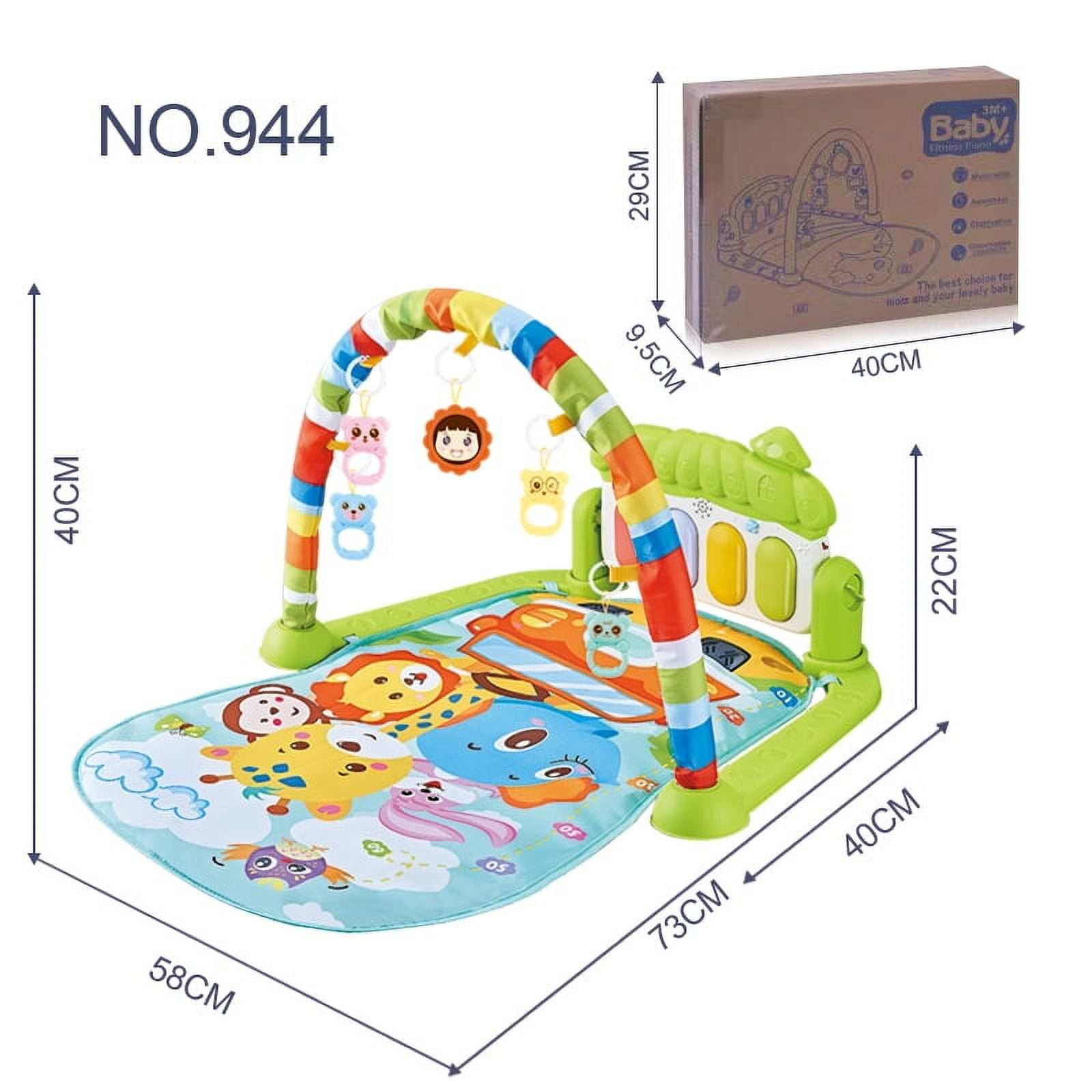 FulanDe 3 in 1 Baby Play Gym Mat, Kick and Play Piano Playmat, Musical Activity Fitness Gym, Tummy Time Toys for Infants Green