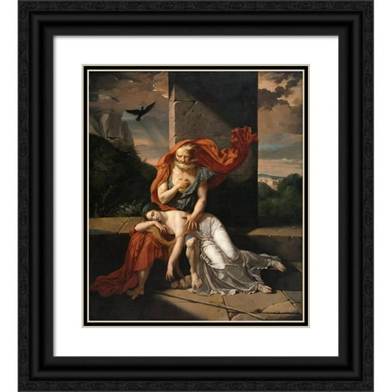 Fulchran Jean Harriet 12x14 Black Ornate Wood Framed Double Matted Museum Art Print Titled: Oedipus at Colonus (1798)