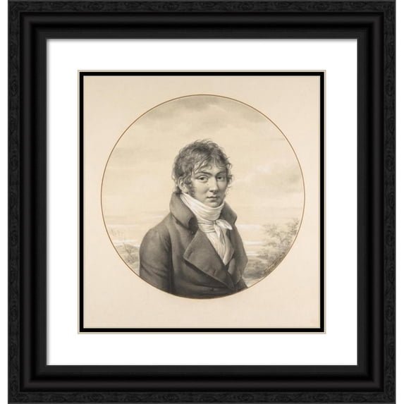 Fulchran Jean Harriet 15x16 Black Ornate Wood Framed Double Matted Museum Art Print Titled - Portrait of a Young Man (1802)