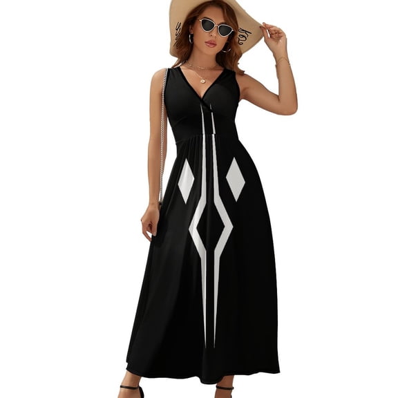 Fulcrum Black Background Womens Night Club Maxi Dress V Neck Sleeveless Bohemia Long Dresses