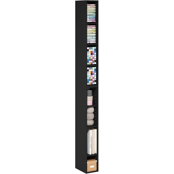 Fulda Book Shelf, 8-Tier Bookshelf, Bookcase with Space Saving Storage Shelf, 9.2 x 5.9 x 70.9, for Living Room, Bedroom, Home Office, Blackwood