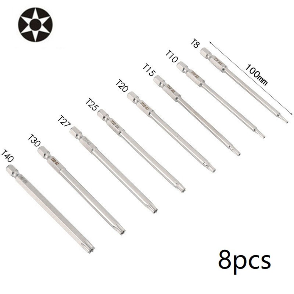 Fule 100mm Screwdriver Bits Set Hex Shank Cross/Slotted/Torx/Square