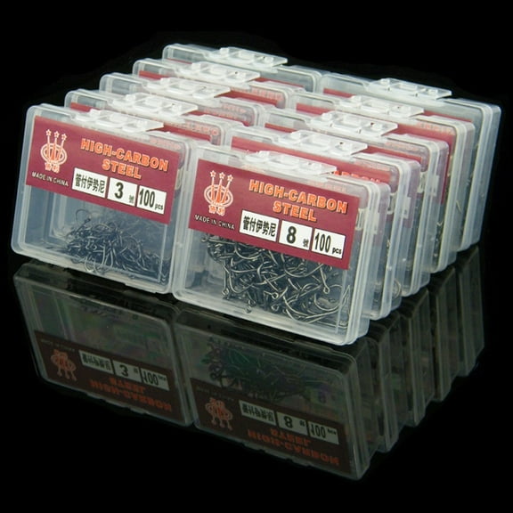 Fule 100pcs Fishhook Super-Sharp Treble Hooks Carbon Steel Circle Soft Lure Boxed Fish Hook 4#-12# Fishing Tackle Set