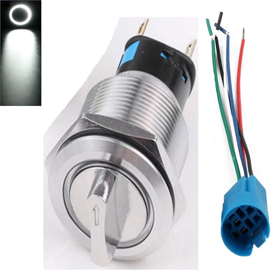 Fule 19mm Selector Rotary Switch Latching 3 Positions 2NO 2NC 12-24V With Wire socket