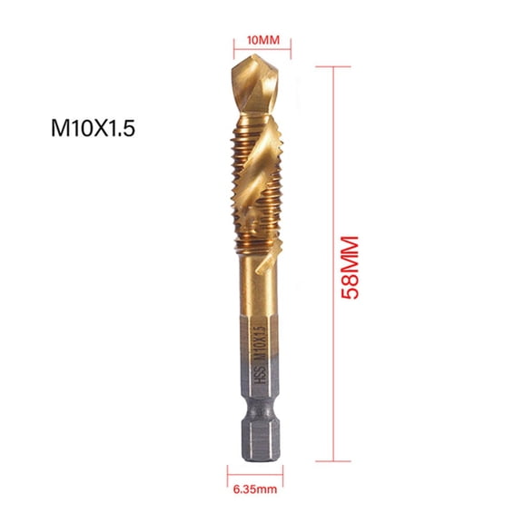 Fule 1PC Titanium Plated Hex Shank HSS Screw Thread Metric Tap Drill Compound tap