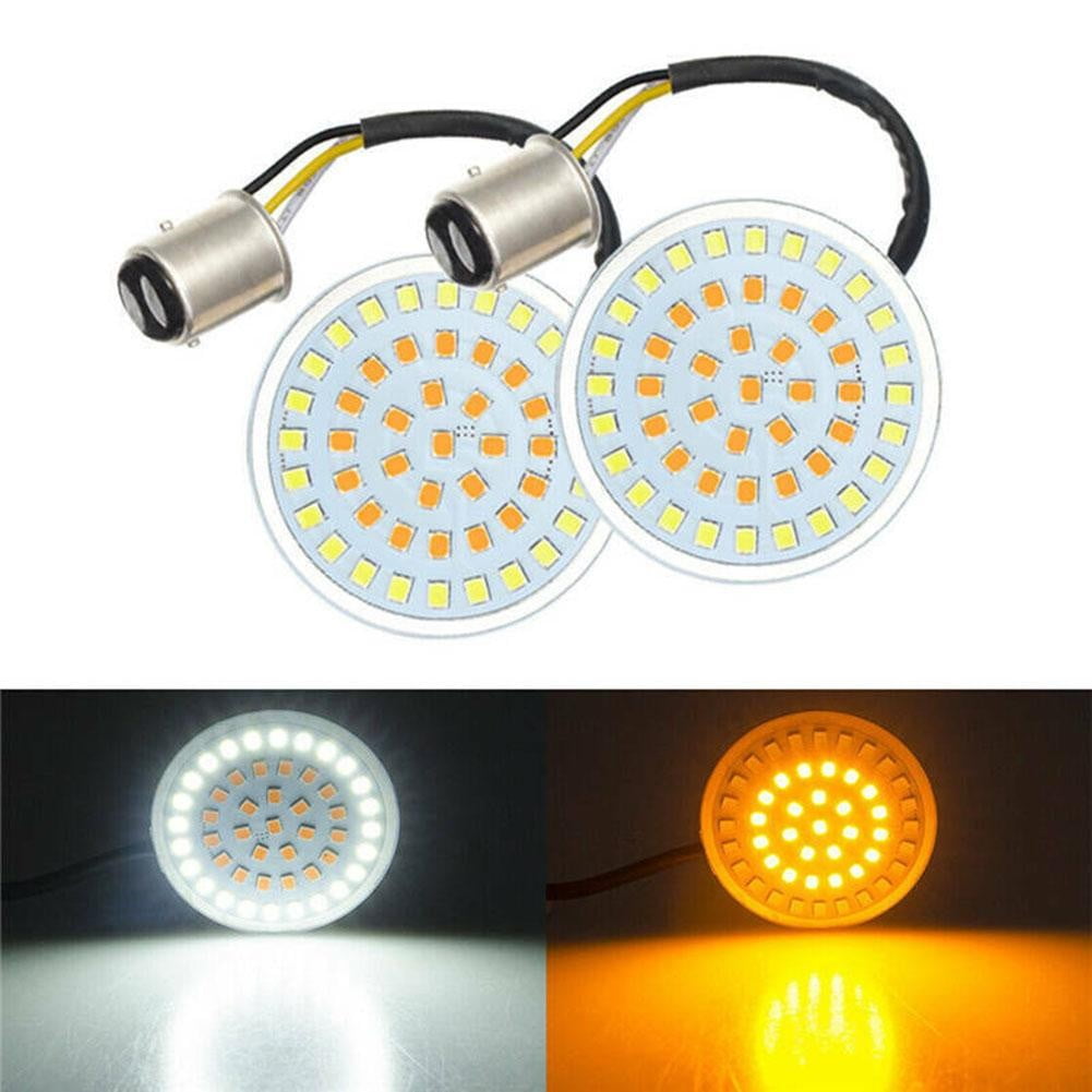 Fule 2pcs 1157 LED White Amber Stop Brake Turn Signal Inserts Lights Lamp For Harley Motorcycle Parts Replacement