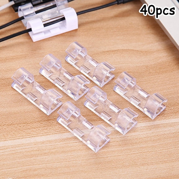 Fule 40Pcs Self Stick Wire Cable Cord Clips Clamp Table Wall Tidy Organizer Holder