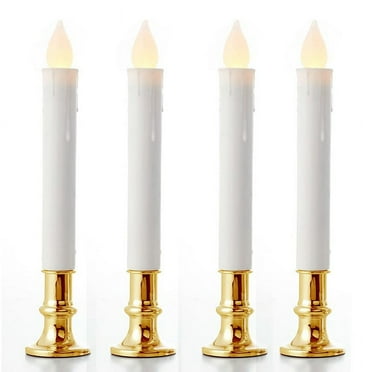 Fule 4PACK 9" LED Taper Candles - Built-in Button Battery Operated Flameless Flickering Window Candles with Nifty Flame and Removable Candlesticks - Perfect for Dinner/Party/Wedding Decor