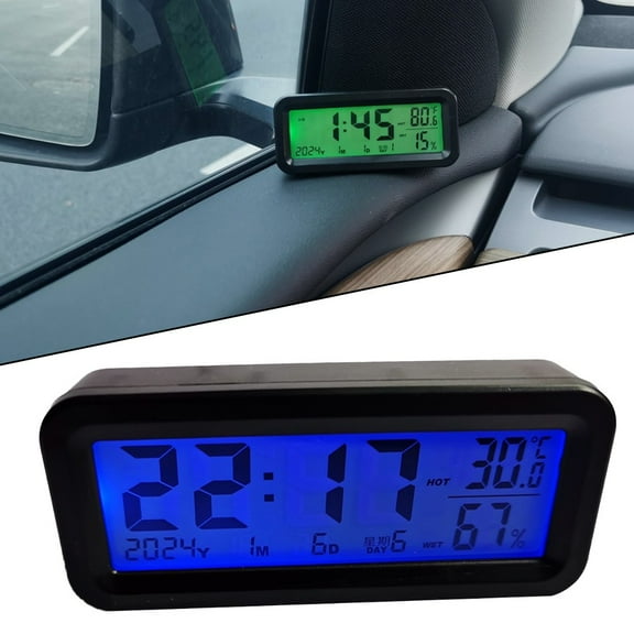 Fule Car Clock Solar Power Temperature Humidity Gauge Backlight Dashboard Clock