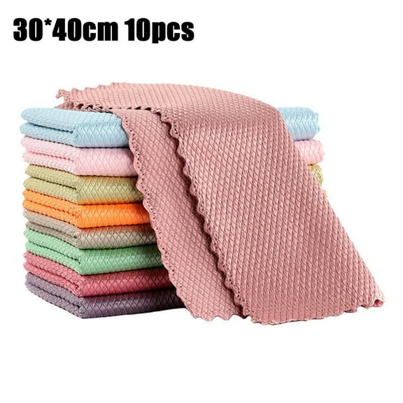 Fule Fish Scale Streak Free Miracle Cleaning Cloth Easy Clean Nanoscale,Microfiber Window Mirror Glass Cleaning Cloth,Lint Free Dish cloth Wine Glass Polishing Towel,Reusable,Pack 10,Mix(11.8x15.7in)