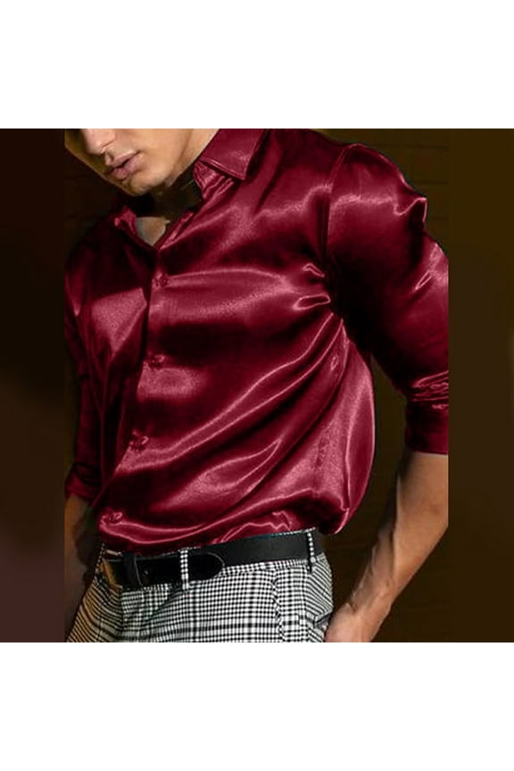 Mens Satin Silk Dress Shirt Long Sleeve Casual Button Down Shirts Wedding Party
