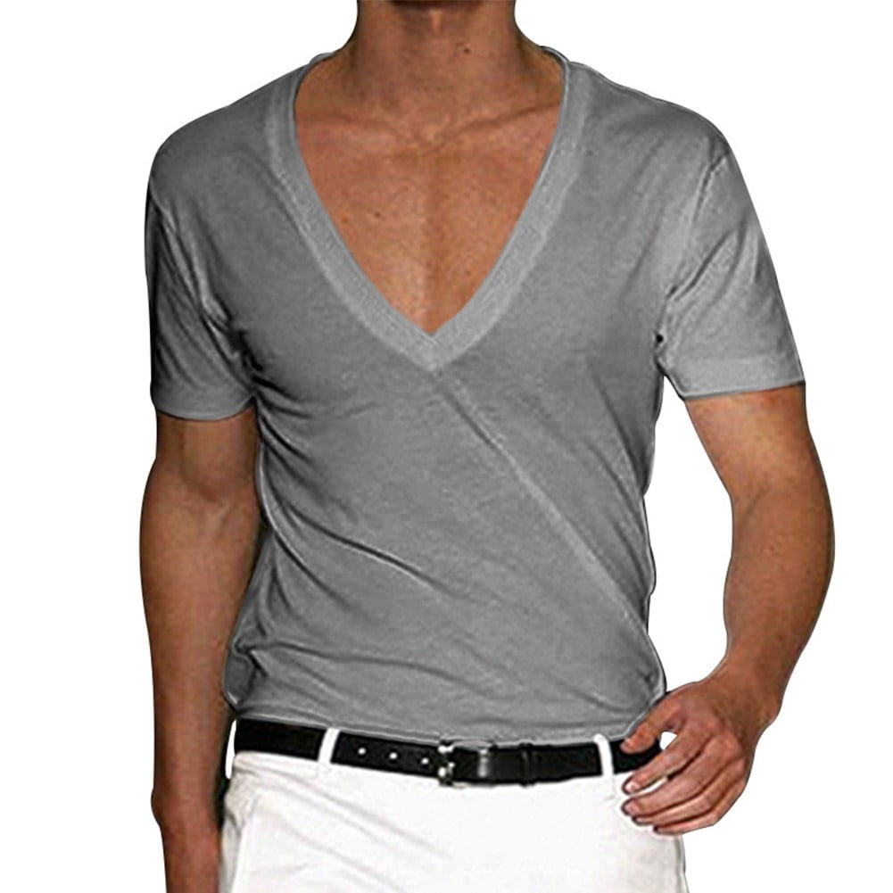 Uomo T-Shirt Profondo Scollo A V Palestra Muscolo Fitness Bodybuilding