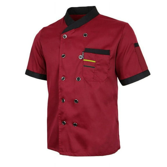 Fule Unisex Hotel Chef Clothes Stand Collar Button Short Sleeve T-shirt Tops