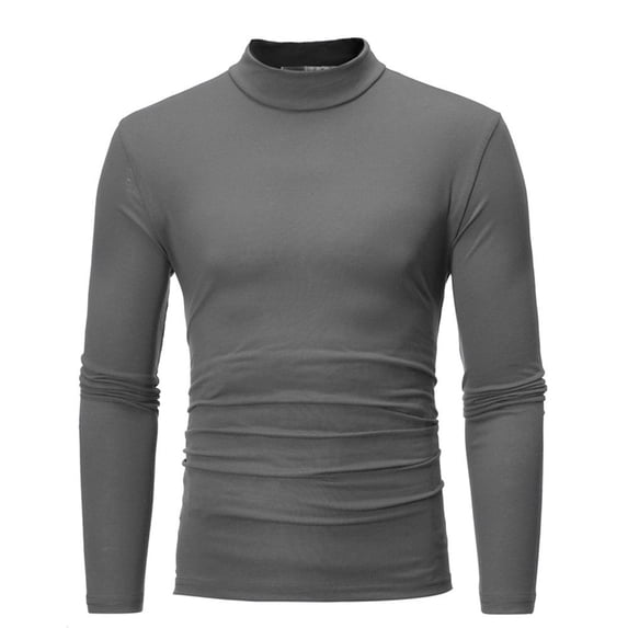 Fule Winter Warm Men Mock Neck Basic Plain T-shirt Blouse Pullover Long Sleeve Top