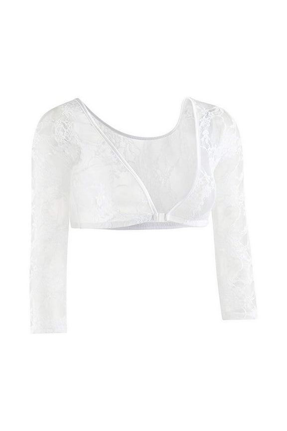 Women Mesh Lace See Through Crop Tops Sheer Seamless Shaper Shirt Shrugs