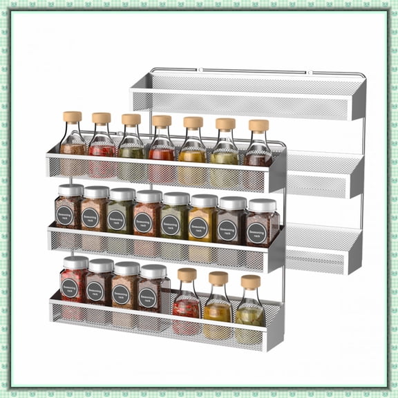 Fuleadture 2 Pieces 3 Tier Spice Rack Wall for Kitchen,(Silver)
