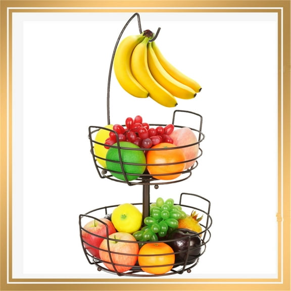 Fuleadture 2-Tier Countertop Fruit Baskets,Fruit Bowl With Banana Holder in Home for countertop