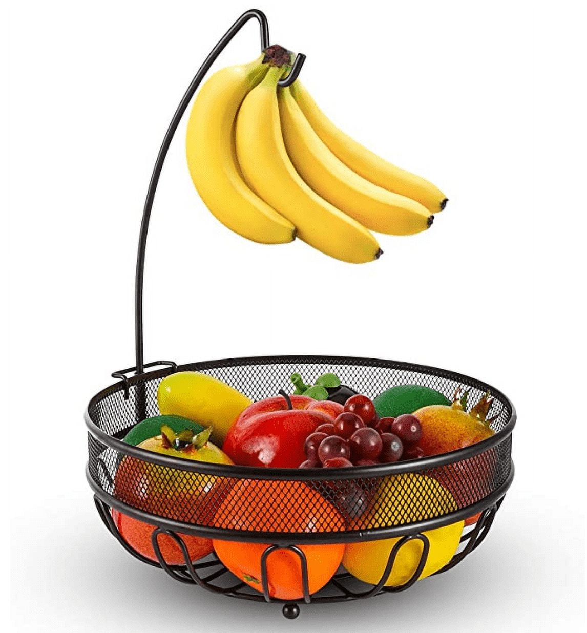 Fuleadture Countertop Fruit Basket Bowl with Banana Tree Hanger, Veggie