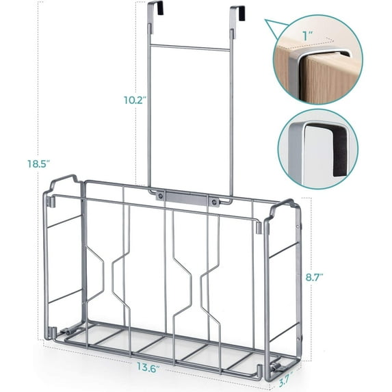 Fuleadture Metal Over-the-Cabinet Door Storage Organizer Basket,2 Pieces,Silver