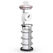 Fuleadture Metal Toilet Paper Holder Organizer Free Standing Organizer with Phone Holder for Toilet, BLACK