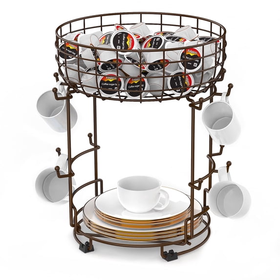 Fuleadture Mug Tree with Storage BasketMultifunctional Coffee Mug Holder,Fuleadture Mug Tree in home 12 Mug Capacity,(Bronze)
