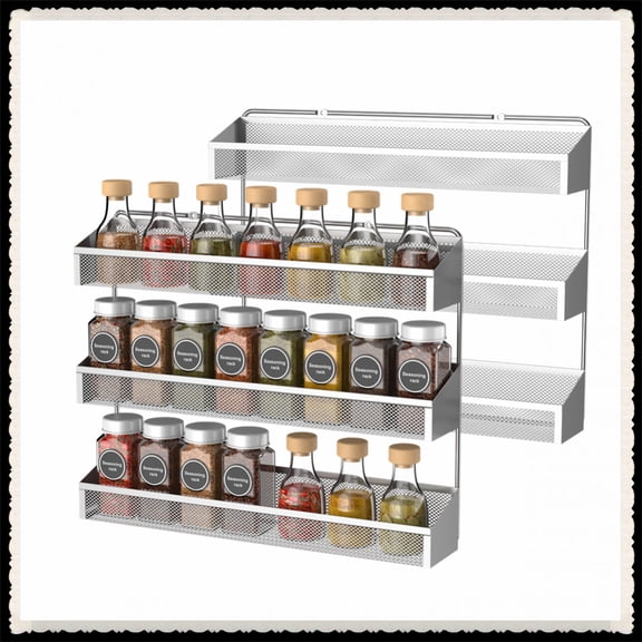 Fuleadture Set of 2 3 Layers Spice Rack Wall for Kitchen-Chrome