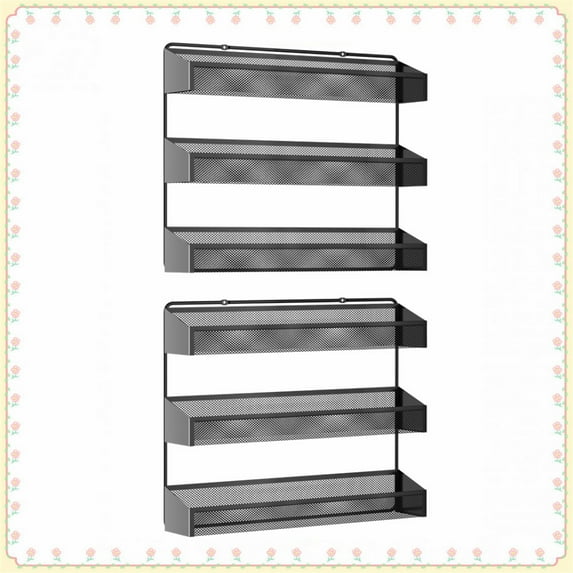 Fuleadture Set of 2 3 Tiers Wall Mount Spice Rack in Home-Black