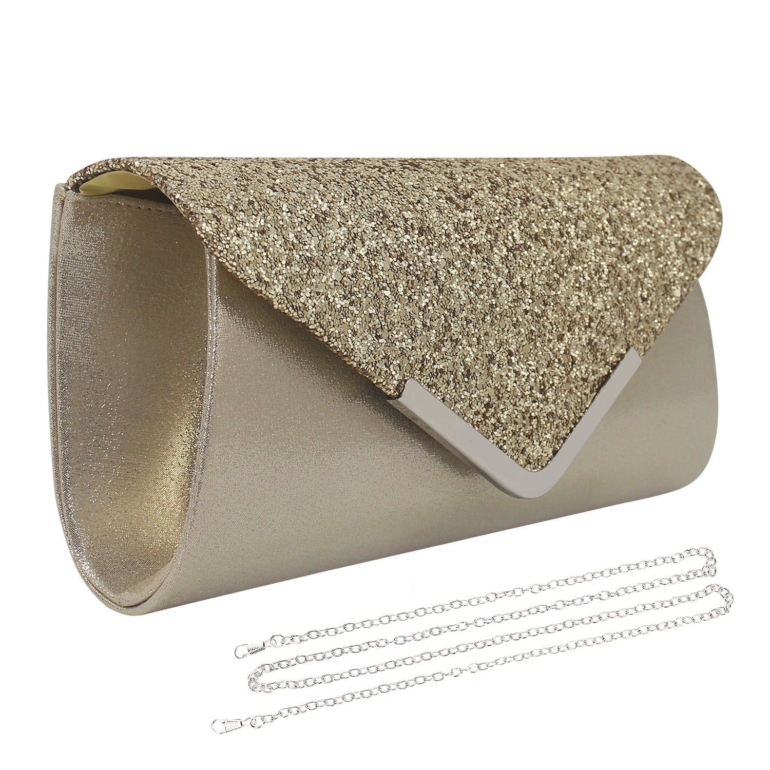 Gold Clutch Bag-18” Chain Shoulder Option Wedding/Mardi Gras/Prom/Etc. Purse!  | eBay